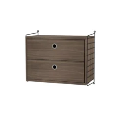 Chevet Mural 2 Tiroirs - Noyer/Noir