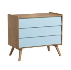 VOX Commode 3 Tiroirs à Langer Vintage - Chêne/Bleu